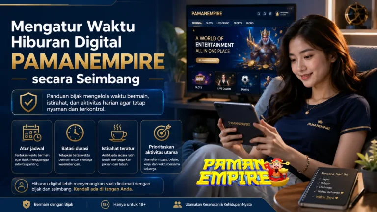 Wanita menggunakan tablet sambil mengatur waktu hiburan digital PAMANEMPIRE secara seimbang